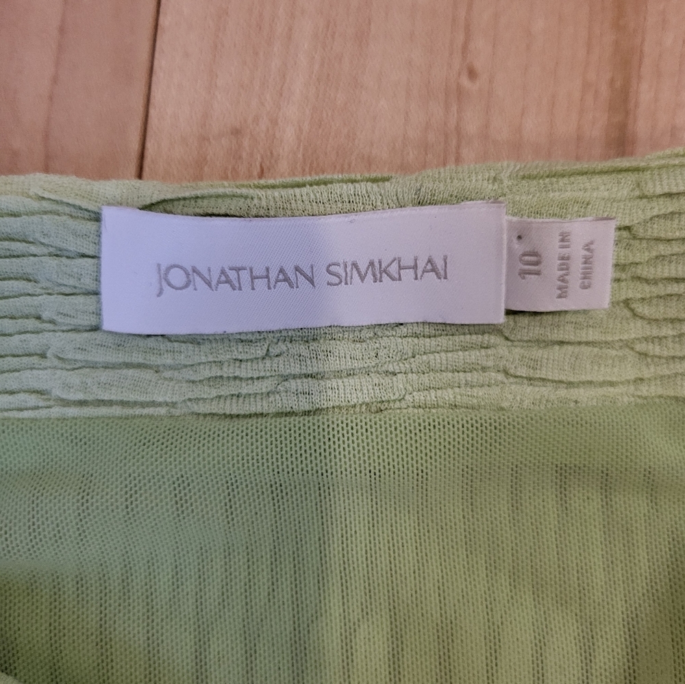 NWOT Jonathan Simkhai Green puff sleeve blouse with ruched wrap style - Picture 3 of 9